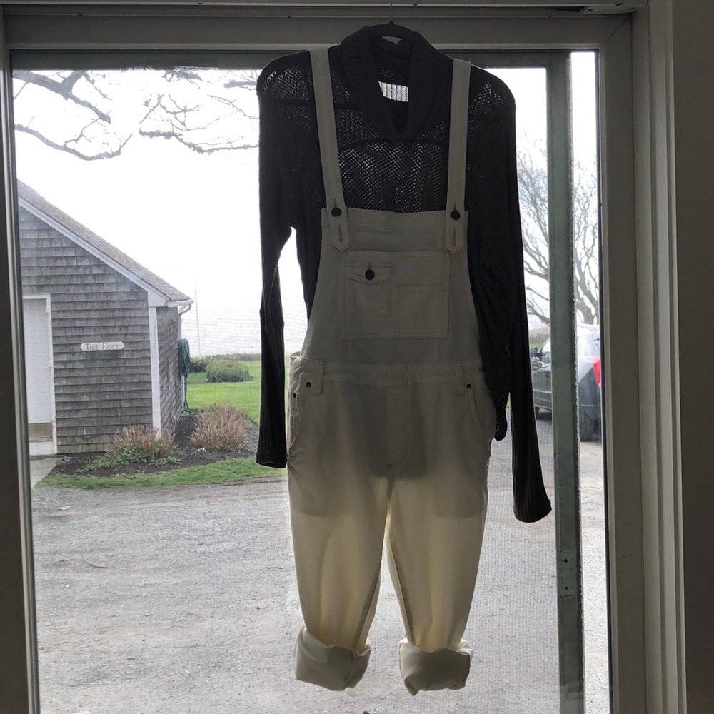 Free People white denim overalls